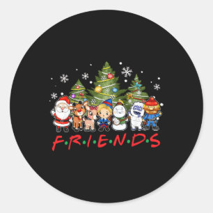 Sticker Rond Noël Père Noël Amis Reindeder Snowman Famille Xm