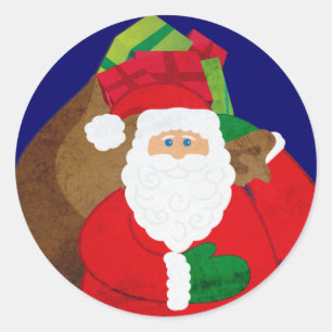 Sticker Rond Noël Père Noël avec l'autocollant rond de présents