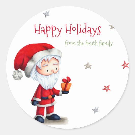 Sticker Rond Noël Père Noël avec présent Personnalisé (Devant)
