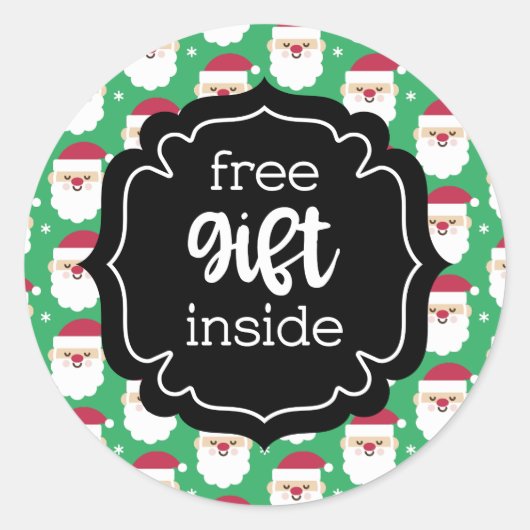 Sticker Rond Noël Père Noël cadeau gratuit à l'intérieur (Devant)