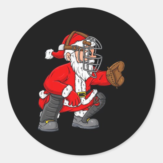 Sticker Rond Noël Père Noël Capteur de baseball Garçons Filles (Devant)