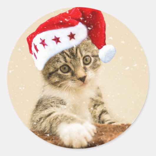 Sticker Rond Noël père Noël Cat (Devant)