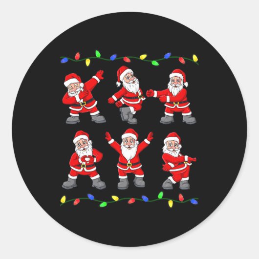 Sticker Rond Noël Père Noël Danser Arbre Lumières Garçons Enfan (Devant)