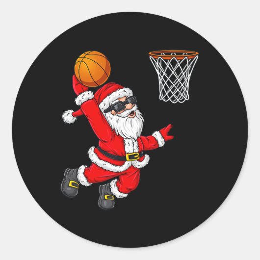 Sticker Rond Noël Père Noël Dunking Un Basket Garçons Ki (Devant)