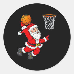 Sticker Rond Noël Père Noël Dunking Un Fun De Basket-ball Xma