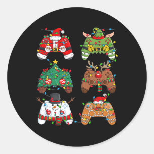 Sticker Rond Noël Père Noël Elf Lights Contrôleurs de jeu Noël