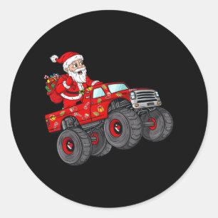 Sticker Rond Noël Père Noël équitation dans Monster Truck Boys