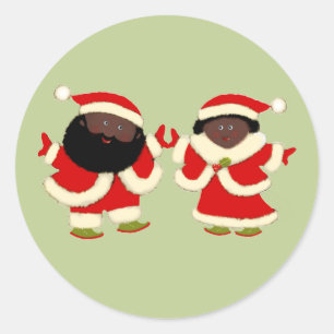 Sticker Rond Noël Père Noël et Mme Claus