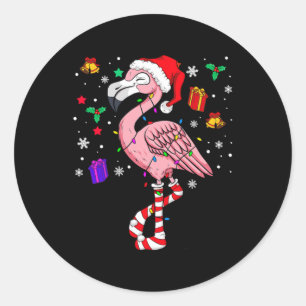 Sticker Rond Noël Père Noël Flamant rose Lover Funny Classic