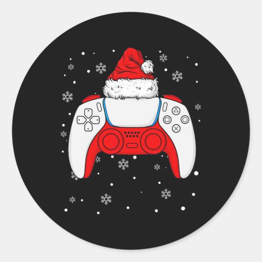 Sticker Rond Noël Père Noël Gamer Contrôleur Garçons Enfants Ad (Devant)