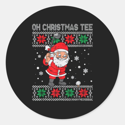Sticker Rond Noël Père Noël Jouer Golf Noël Golfeur Pour Hommes (Devant)