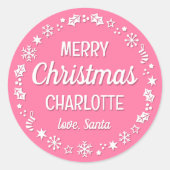 Sticker Rond Noël Père Noël Nom personnalisé rose (Devant)