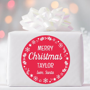 Sticker Rond Noël Père Noël Nom personnalisé Rouge