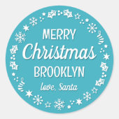 Sticker Rond Noël Père Noël Nom personnalisé Turquoise (Devant)