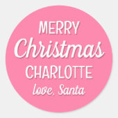 Sticker Rond Noël Père Noël Nom personnalisé Typographie rose (Devant)
