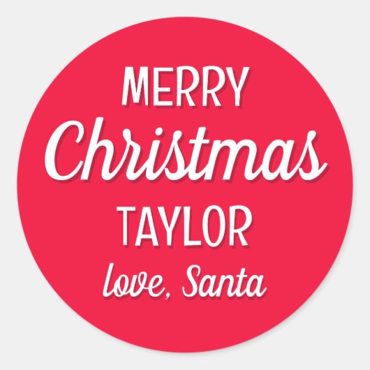 Sticker Rond Noël Père Noël Nom personnalisé Typographie Rouge (Devant)