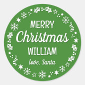 Sticker Rond Noël Père Noël Nom personnalisé Vert (Devant)