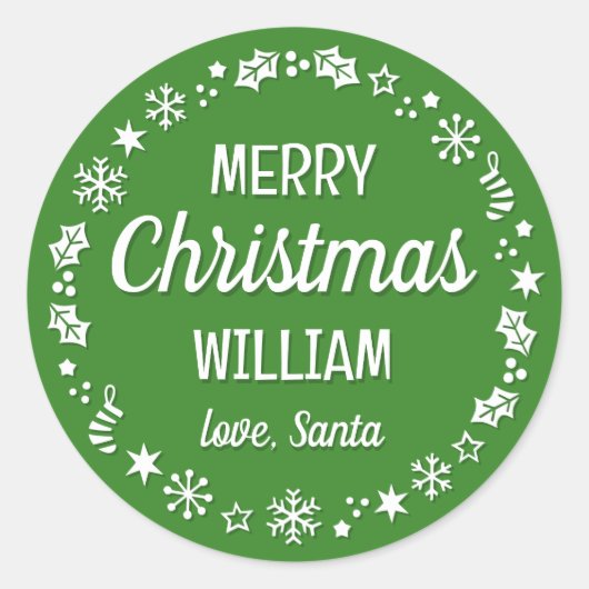 Sticker Rond Noël Père Noël Nom personnalisé Vert (Devant)