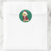 Sticker Rond Noël personnalisé Goldendoodle Père Noël (Sac)
