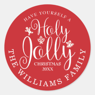 Sticker Rond Noël personnalisé Holy Jolly