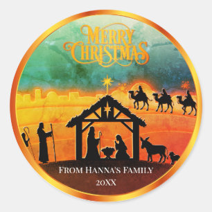 Sticker Rond Noël personnalisé or «Joyeux Noël»