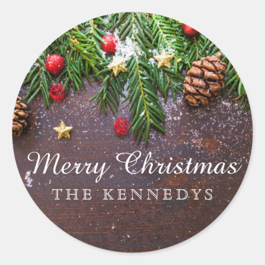 Sticker Rond Noël personnalisé rustique (Devant)