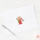 Sticker Rond Noël Petit Elfe Et Teddy (Enveloppe)