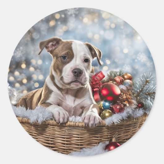 Sticker Rond Noël Pitbull Puppy (Devant)