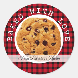 Sticker Rond Noël Plaid Cuit Avec Love Cookies