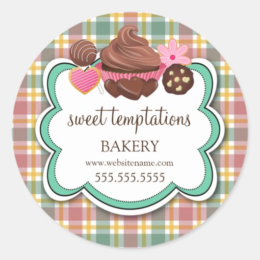 Sticker Rond Noël Plaid Cupcake Cake Pops Conditionnement des c (Devant)
