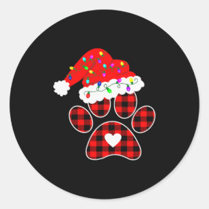 Sticker Rond Noël Plaid Patte De Chien Avec Chapeau De Père Noë