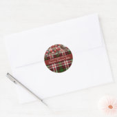 Sticker Rond Noël Plaid Rouge Ornements Pine Cônes Neige (Enveloppe)
