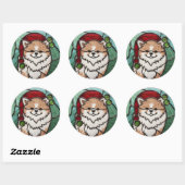 Sticker Rond Noël Poméranien en verre teint (Feuille)