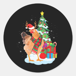 Sticker Rond Noël Poulet Père Noël Animaux de ferme amusants