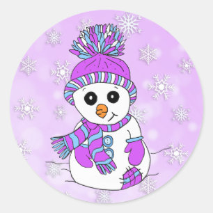 Sticker Rond Noël pourpre de flocon de neige de bonhomme de