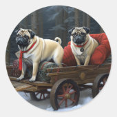 Sticker Rond Noël Pug Saison Festive (Devant)