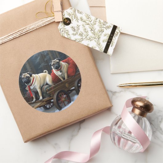 Sticker Rond Noël Pug Saison Festive (Cadeaux)