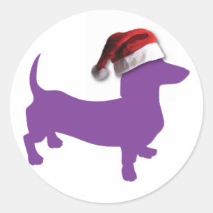 Sticker Rond Noël Purple Dachshund