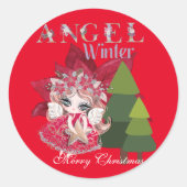 Sticker Rond Noël Red Angel hiver Joyeux Noël (Devant)