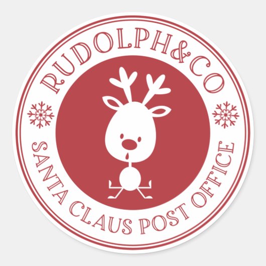 Sticker Rond Noël Reindeer Santa Claus Poste (Devant)