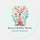 Sticker Rond Noël Reinder Floral Mint Holiday (Devant)