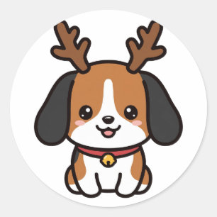 Sticker Rond Noël Renne Beagle