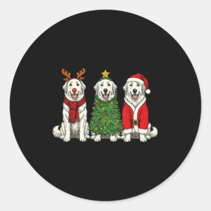 Sticker Rond Noël Rétro Chien des Pyrénées Saint Nicolas Renne