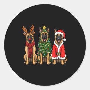 Sticker Rond Noël Rétro Malinois Belge Santa Renne Fais