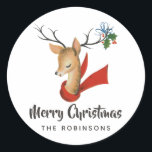 Sticker Rond Noël Retro Vintage Reindee<br><div class="desc">Bons stickers de Noël Reindeer antique personnalisables à vos spécificités.</div>