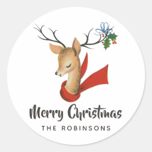 Sticker Rond Noël Retro Vintage Reindee
