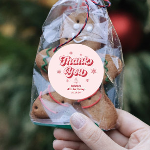 Sticker Rond Noël rose fête d'anniversaire