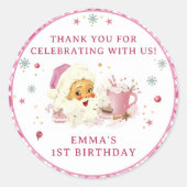 Sticker Rond Noël rose Père Noël Cookie fête d'anniversaire (Devant)