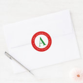 Sticker Rond Noël Rouge Blanc Vert Monogramme Adresse de retour (Enveloppe)