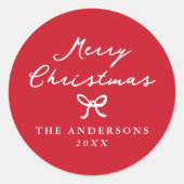 Sticker Rond Noël Rouge Bow à main fantaisie (Devant)